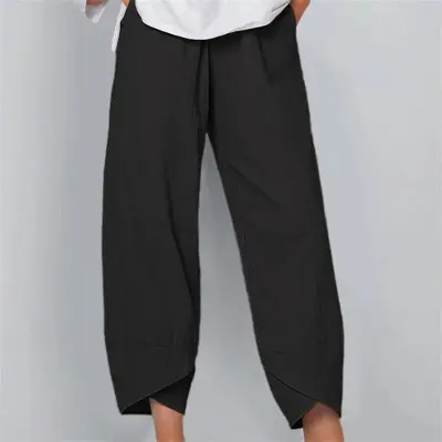 S-5XL Women Vintage Boho Solid Color Loose Autumn Linen Pants