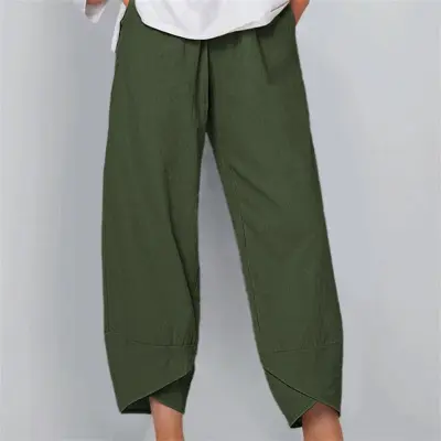 S-5XL Women Vintage Boho Solid Color Loose Autumn Linen Pants