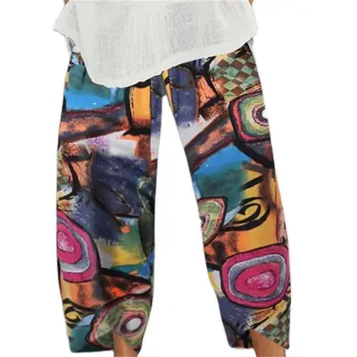 S-5XL Women Vintage Boho Solid Color Loose Autumn Linen Pants