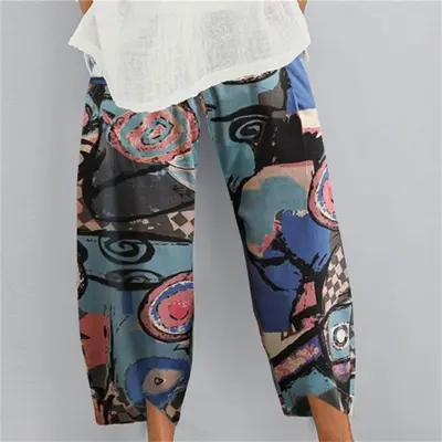 S-5XL Women Vintage Boho Solid Color Loose Autumn Linen Pants