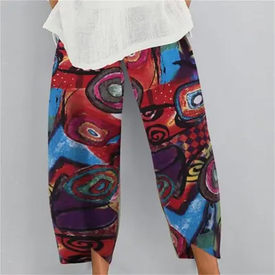 S-5XL Women Vintage Boho Solid Color Loose Autumn Linen Pants