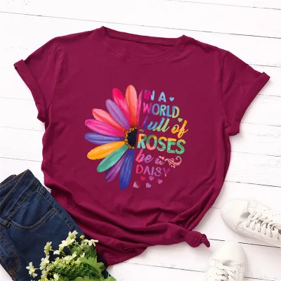 S-5XL Women Fashion Street Hipster Round Collar Letter Printing Cotton T-shirt