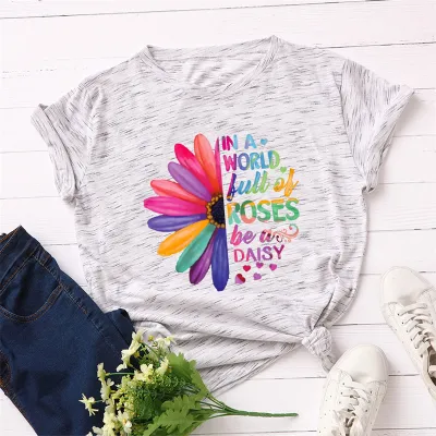 S-5XL Women Fashion Street Hipster Round Collar Letter Printing Cotton T-shirt