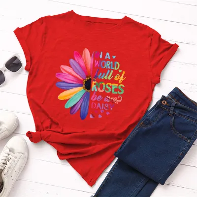 S-5XL Women Fashion Street Hipster Round Collar Letter Printing Cotton T-shirt