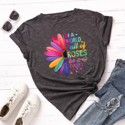 S-5XL Women Fashion Street Hipster Round Collar Letter Printing Cotton T-shirt