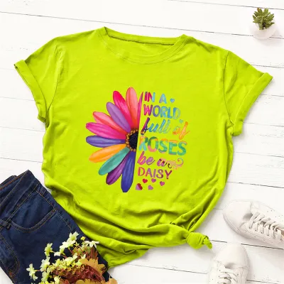 S-5XL Women Fashion Street Hipster Round Collar Letter Printing Cotton T-shirt