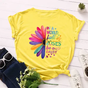 S-5XL Women Fashion Street Hipster Round Collar Letter Printing Cotton T-shirt
