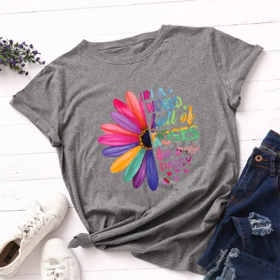 S-5XL Women Fashion Street Hipster Round Collar Letter Printing Cotton T-shirt