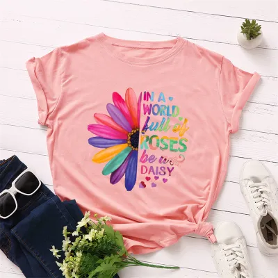 S-5XL Women Fashion Street Hipster Round Collar Letter Printing Cotton T-shirt