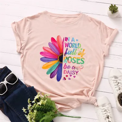 S-5XL Women Fashion Street Hipster Round Collar Letter Printing Cotton T-shirt
