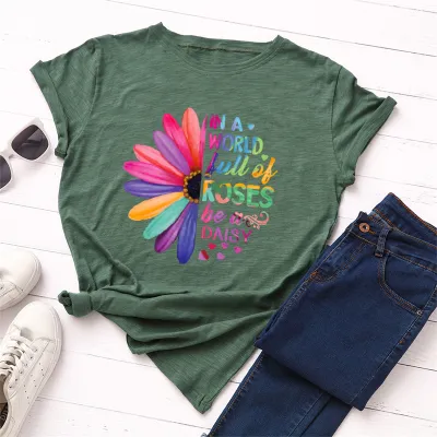 S-5XL Women Fashion Street Hipster Round Collar Letter Printing Cotton T-shirt