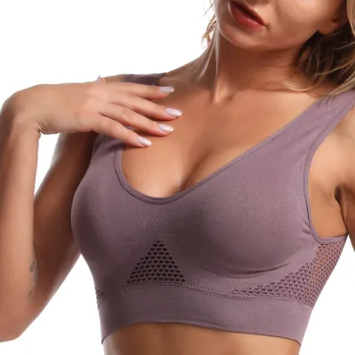 S-6XL Women Fashion Solid Color Hollow Out Sport Bra Low Support