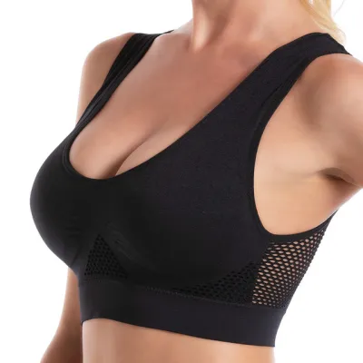 S-6XL Women Fashion Solid Color Hollow Out Sport Bra Low Support