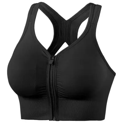 S-XL Women Fashion Solid Color Cut Out Zipper Sports Bra