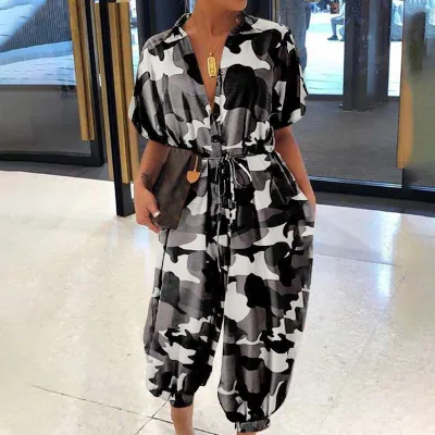 S-5XL Women Casual Single-breasted Loose Jumpsuits