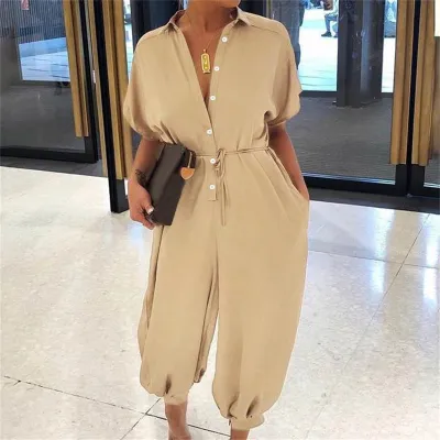 S-5XL Women Casual Single-breasted Loose Jumpsuits