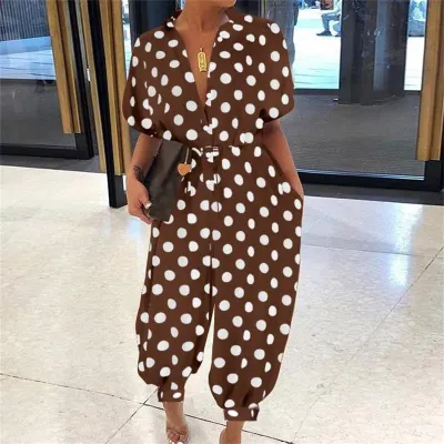 S-5XL Women Casual Single-breasted Loose Jumpsuits