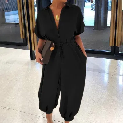 S-5XL Women Casual Single-breasted Loose Jumpsuits