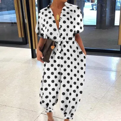 S-5XL Women Casual Single-breasted Loose Jumpsuits