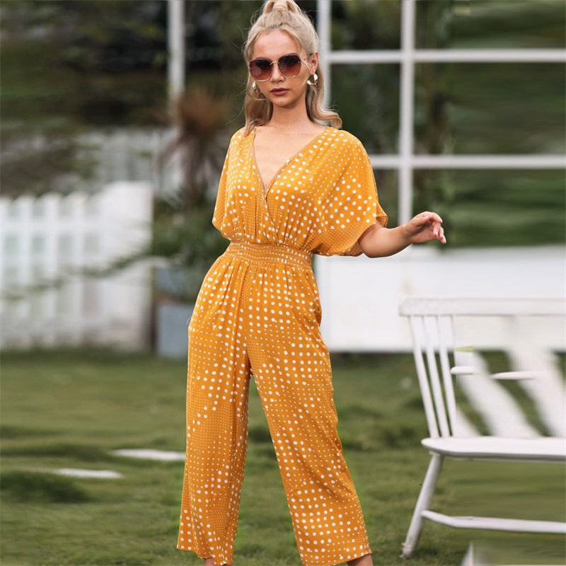 Wholesale M-3XL Women Fashion Polka Dot Printed Jumpsuits
