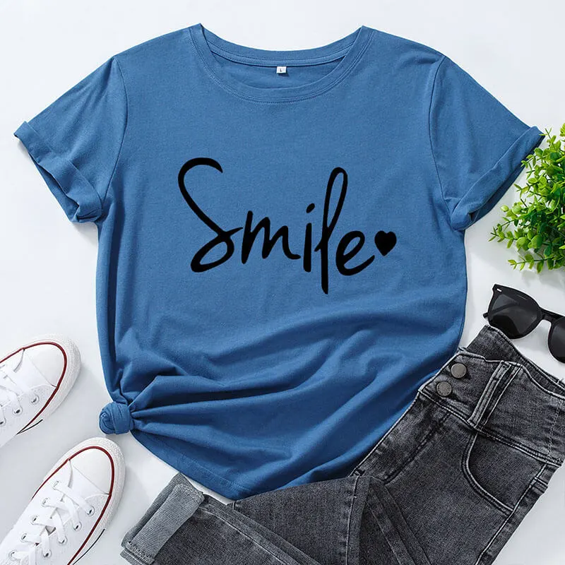 S-5XL Women Basic Letter Printing Round Neck T-shirt