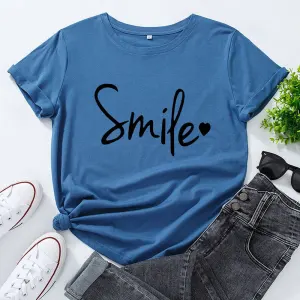 S-5XL Women Basic Letter Printing Round Neck T-shirt
