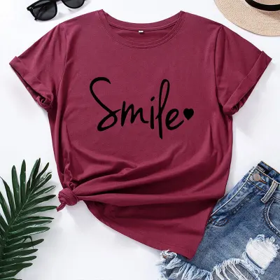 S-5XL Women Basic Letter Printing Round Neck T-shirt