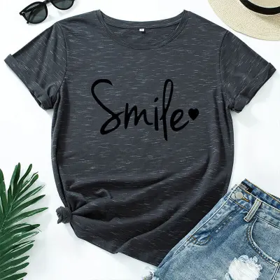 S-5XL Women Basic Letter Printing Round Neck T-shirt