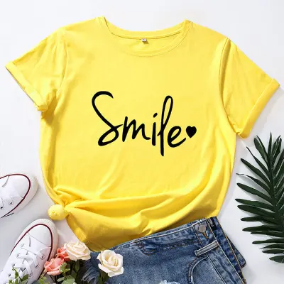 S-5XL Women Basic Letter Printing Round Neck T-shirt