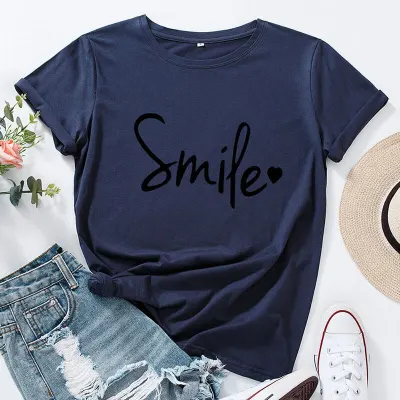 S-5XL Women Basic Letter Printing Round Neck T-shirt