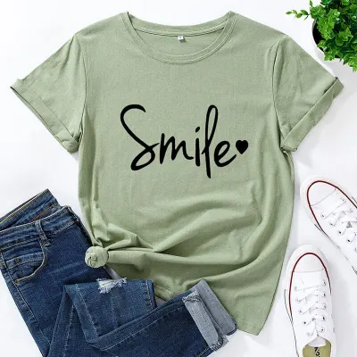 S-5XL Women Basic Letter Printing Round Neck T-shirt
