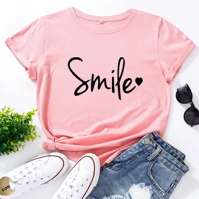 S-5XL Women Basic Letter Printing Round Neck T-shirt