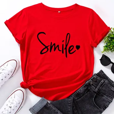 S-5XL Women Basic Letter Printing Round Neck T-shirt