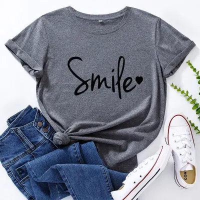 S-5XL Women Basic Letter Printing Round Neck T-shirt