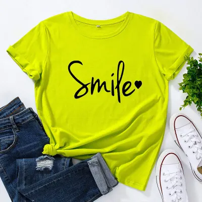S-5XL Women Basic Letter Printing Round Neck T-shirt