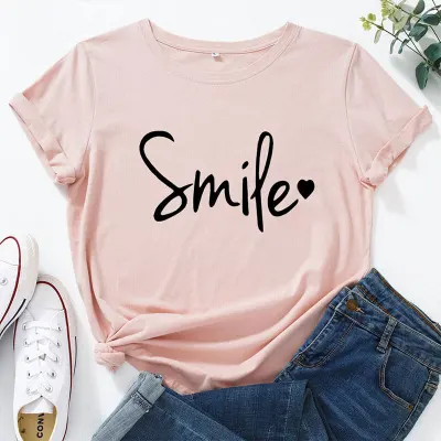 S-5XL Women Basic Letter Printing Round Neck T-shirt