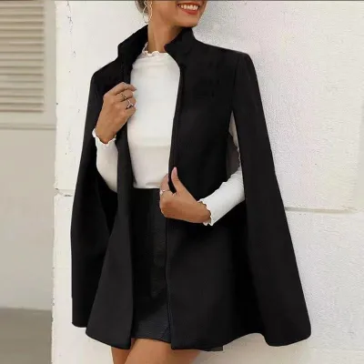 S-XL Women Elegant Solid Color Lapel Cloak Pattern Coat