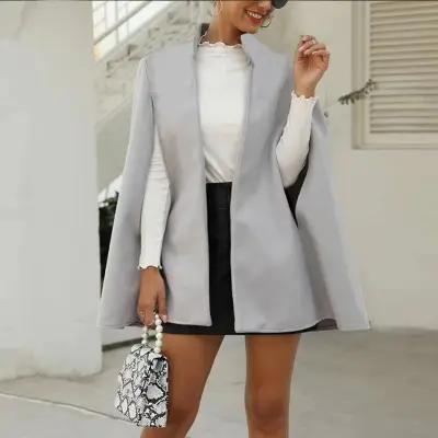S-XL Women Elegant Solid Color Lapel Cloak Pattern Coat