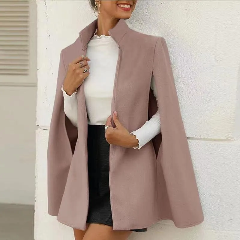S-XL Women Elegant Solid Color Lapel Cloak Pattern Coat