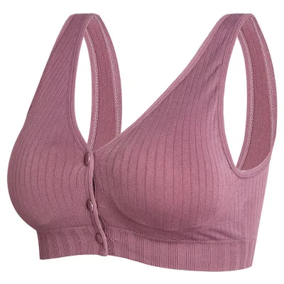M-3XL Women Maternity Basic Solid Color Rib-knit Bralette Front Button Nursing Bra