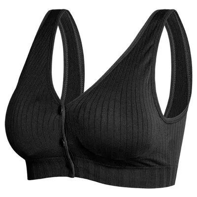 M-3XL Women Maternity Basic Solid Color Rib-knit Bralette Front Button Nursing Bra