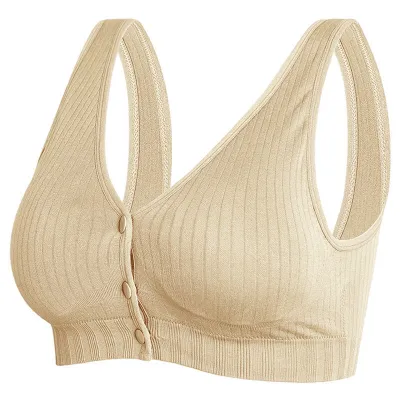 M-3XL Women Maternity Basic Solid Color Rib-knit Bralette Front Button Nursing Bra