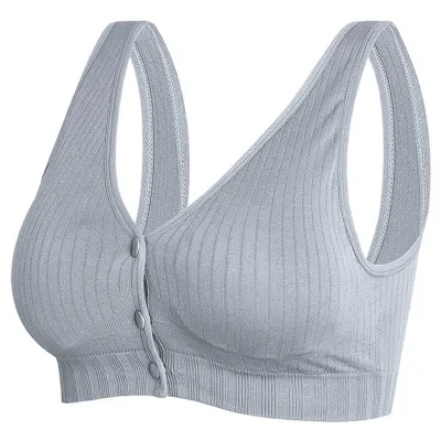 M-3XL Women Maternity Basic Solid Color Rib-knit Bralette Front Button Nursing Bra