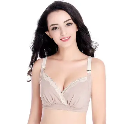 M-XL Maternity Basic Color Blocking Lace Patchwork Bralette Front Button Nursing Bra