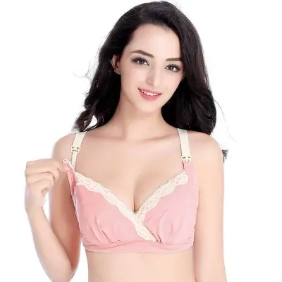 M-XL Maternity Basic Color Blocking Lace Patchwork Bralette Front Button Nursing Bra