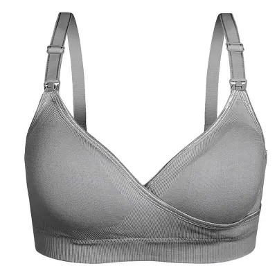 M-XL Women Maternity Basic Solid Color Bralette Front Button Nursing Bra