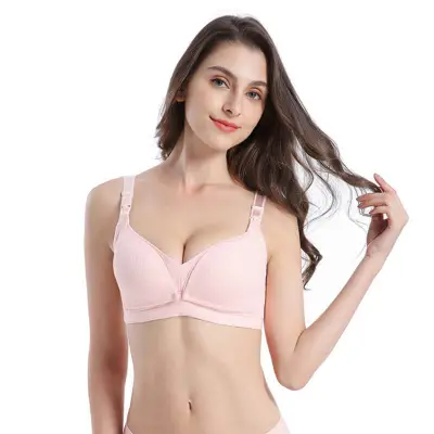 Maternity Basic Solid Color Rib-knit Bralette Front Button Nursing Bra