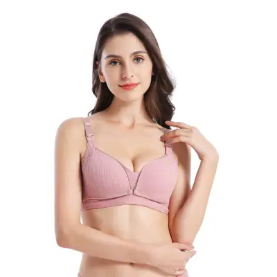 Maternity Basic Solid Color Rib-knit Bralette Front Button Nursing Bra