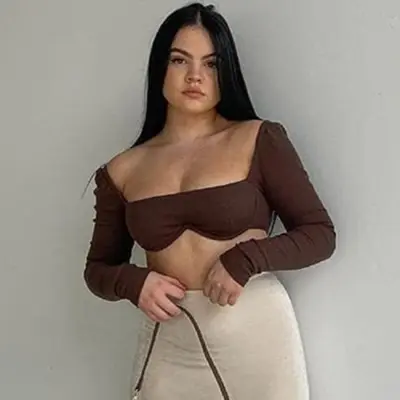 S-L Women Edgy Solid Color Cut Out Long Sleeve Crop Top