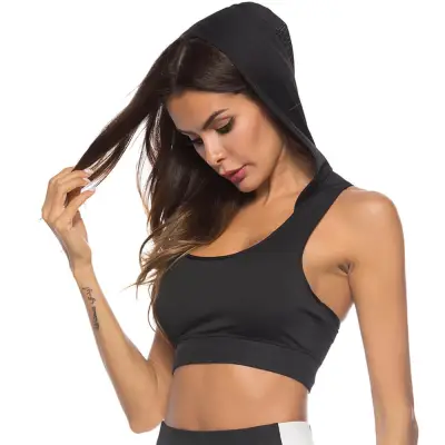 S-XL Women Sleeveless Hooded Sport Bra with Y Shape Design in Milk Fiber